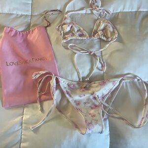 LoveShackFancy Pink and Cream Floral Bikini Set